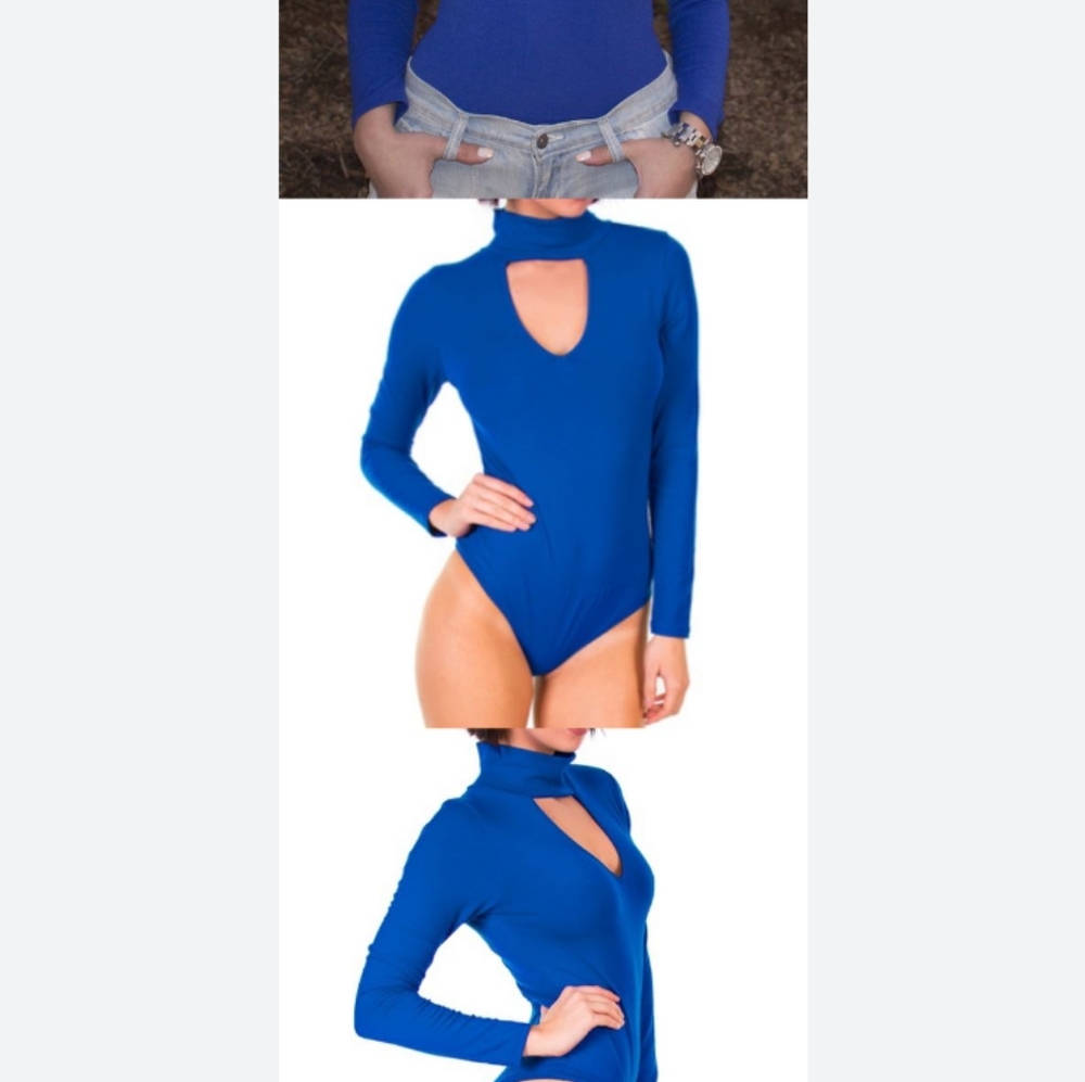 Blue Long Sleeve Mock Neck bodysuit size medium